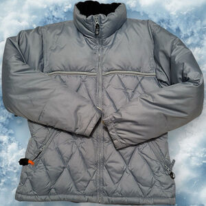 POWDER ROOM Winter Feather Down Ski Jacket Womens Small Blue Coat Zip Pockets